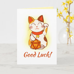 Maneki Neko met D20 RPG Dice Good Luck Kaart