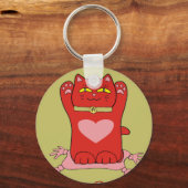 Maneki Neko Red Cat met hart Sleutelhanger (Voorkant)