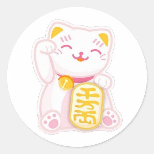 maneki neko roze ronde sticker (Voorkant)