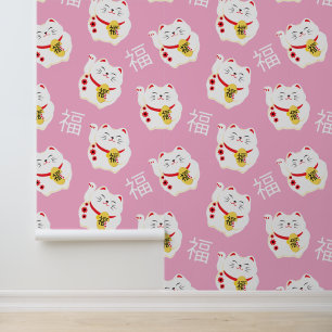 Maneki Neko Schattige Lucky White Cat Behang