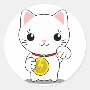 Maneki Neko - White Lucky Cat Ronde Sticker