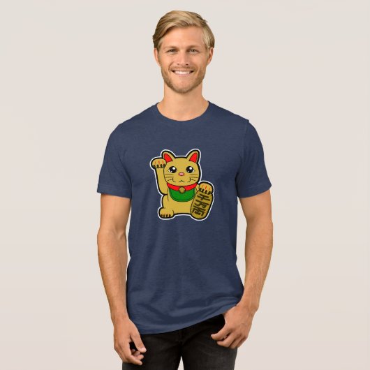 Maneki Neko's gelukskat Tri-Blend Shirt (Voorkant volledig)