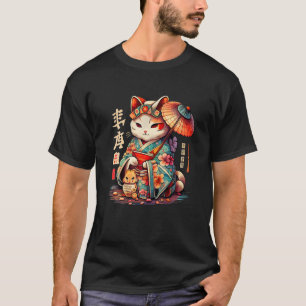 Manekineko Geisha Higasa Geisha Paraplu Yukata Ki T-shirt