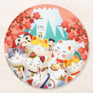 Manekineko Hanami Party Ronde Kartonnen Onderzetter