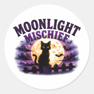🐈⬛ Maneschijn Halloween Zwarte Kat Zegt 🌕 Ronde Sticker