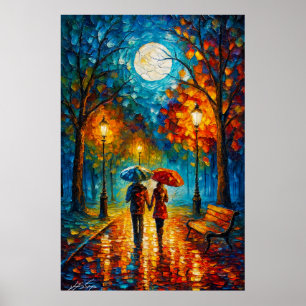 Maneschijnwandeling - Romantische regenwandeling Poster