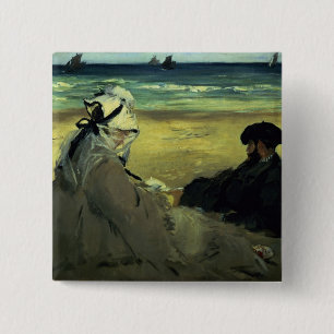 Manet Op de strand, 1873 Vierkante Button 5,1 Cm