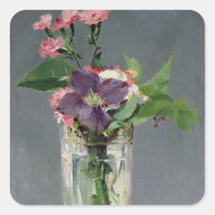 Manet   Pinks and Clematis in a Crystal Vase, 1882 Vierkante Sticker
