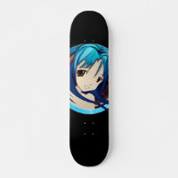  Manga girl, blauwgroen haar, bruine ogen, blauwgr