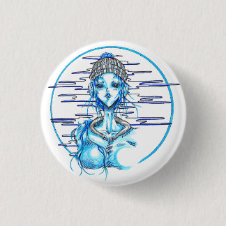 Manga girl snow blue ronde button 3,2 cm