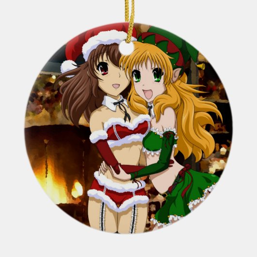 Manga Kerstmis Keramisch Ornament (Voorkant)