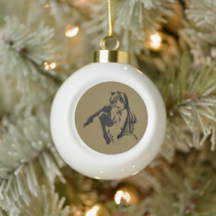 Manga, Neko Catgirl Furry Kawaii Loli Keramische Bal Ornament