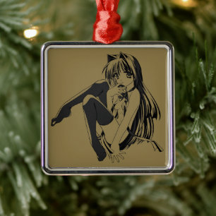 Manga, Neko Catgirl Furry Kawaii Loli Metalen Ornament