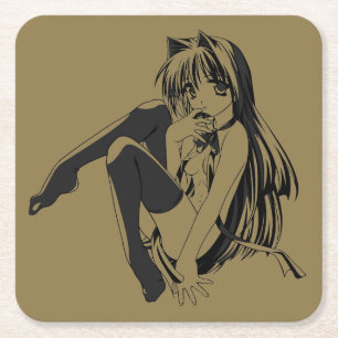 Manga, Neko Catgirl Furry Kawaii Loli Vierkante Kartonnen Onderzetter