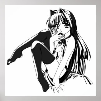 Manga Neko Catgirl Pinup meisje "Losjes gebaseerd Poster