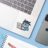 Manga-Style IT Cat Sticker (Laptop met iPhone)