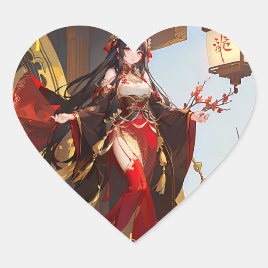 Mangaka-sticker met rode droge jurk hart sticker (Voorkant)