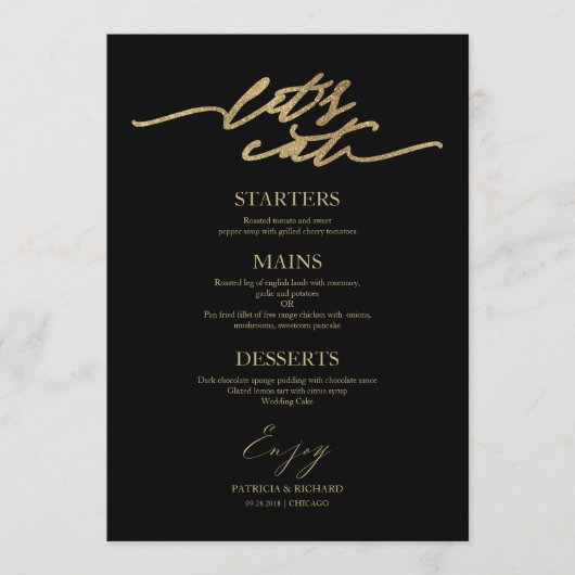Mangeons Chic Script Mariage Carte Menu Pour Plaqu (Devant)