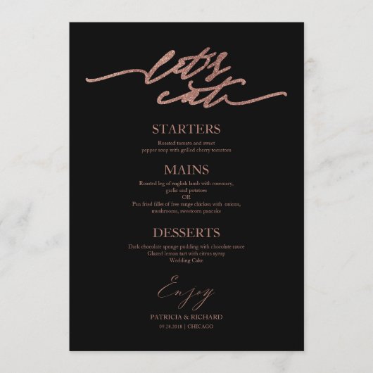 Mangeons Chic Script Mariage Carte Menu Pour Plaqu (Devant)