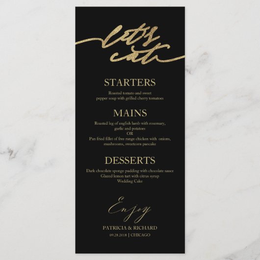 Mangeons Chic Script Mariage Carte Menu Pour Plaqu (Devant)