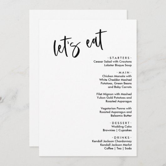 Mangeons des menus Mariages (Devant / Derrière)