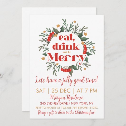 Manger, boire et être joyeux Noël Fête Invitation (Devant / Derrière)