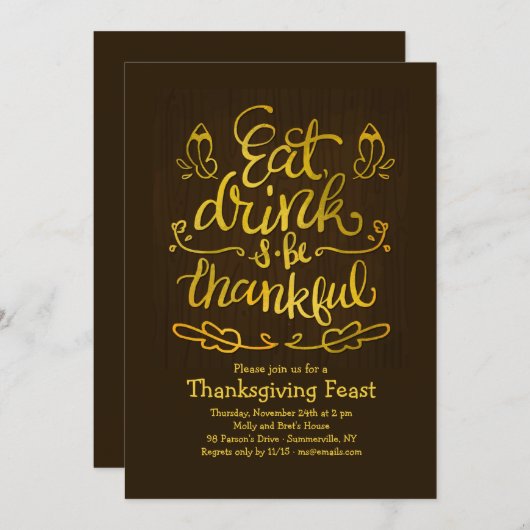 Manger, Boire et être Reconnaissant Invitation (Devant / Derrière)