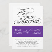 Manger, Boire, Se Marier Invitations Violet (Devant / Derrière)