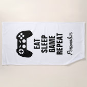 Manger dormir jeu répéter serviette de plage drôle (Devant)