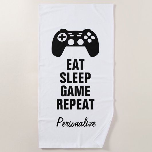 Manger dormir jeu répéter serviette de plage drôle (Devant)