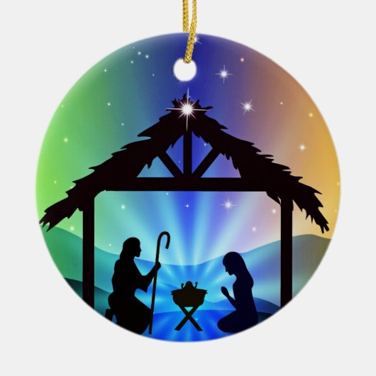 Manger Scene met Joseph en Mary Keramisch Ornament (Voorkant)