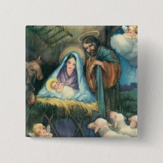 Manger Stable Scene Kerstmis Pin Vierkante Button 5,1 Cm (Voorkant)