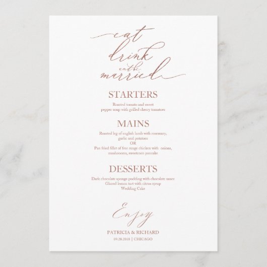 Mangez Boire et être marié Menu pour Assiette (Devant)