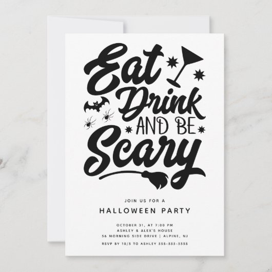 Mangez Boire Et Soyez Effrayant Invitation Hallowe (Devant)