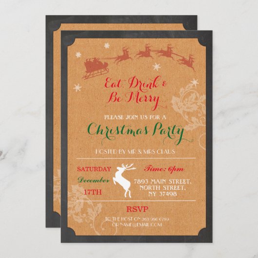 Mangez Boire & Soyez Joyeux Reindeer Invitation de (Devant / Derrière)