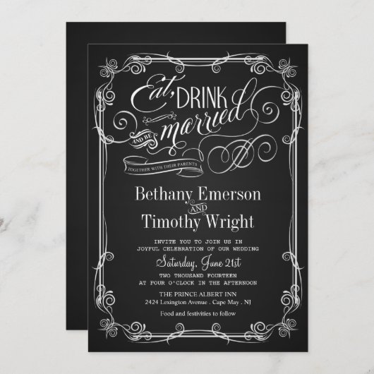 Mangez Boire Soyez Marié Chalkboard Faire-part de  (Devant / Derrière)