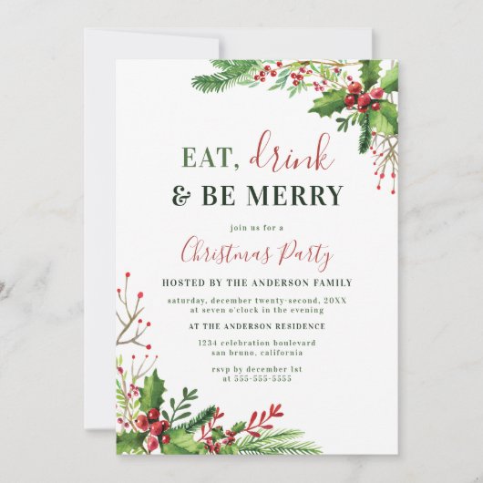 Mangez, buvez et soyez joyeux | Invitation à la fê (Devant)