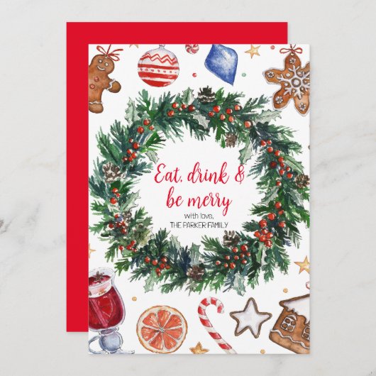 Mangez, buvez et soyez Joyeux Noël Carte de vacanc (Devant / Derrière)