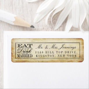 Mangez, buvez et soyez marié Étiquettes de mariage