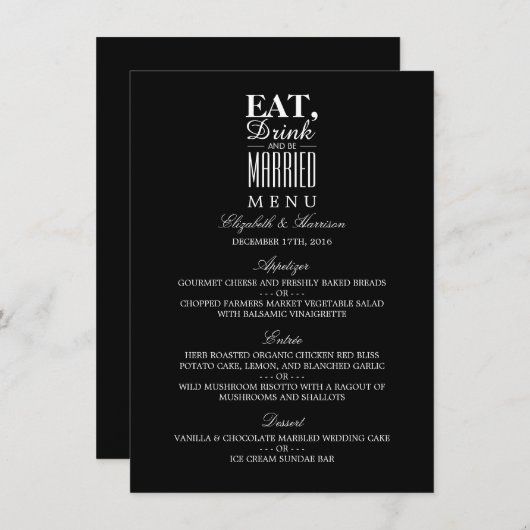 Mangez, buvez et soyez marié Menu Mariage (Devant / Derrière)