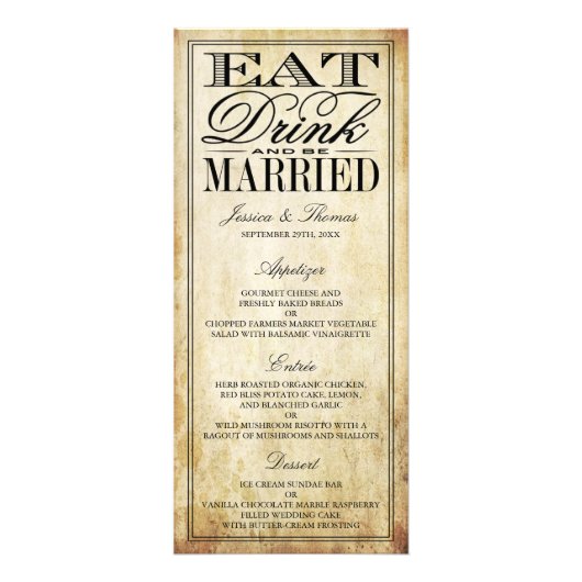 Mangez, buvez et soyez marié Menus de mariage vint (Devant)