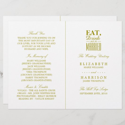 Mangez, buvez et soyez marié Programme de mariage (Devant / Derrière)