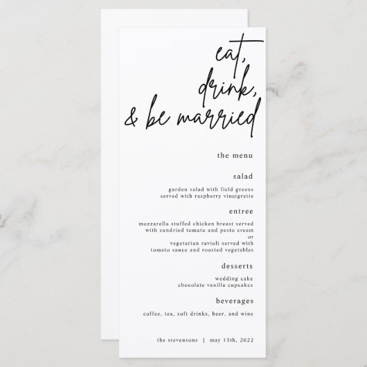 Mangez, Buvez Et Soyez Marié Script Menu Mariage (Devant / Derrière)