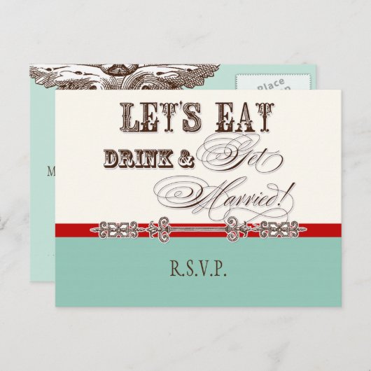 Mangez, buvez n Se marier, Carte postale Réponse R (Devant / Derrière)