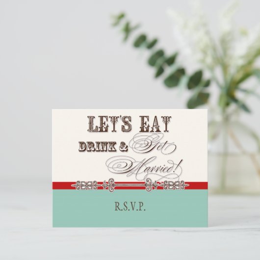 Mangez, buvez n Se marier, Carte postale Réponse R (Debout devant)