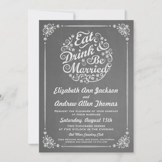 Mangez la boisson et soyez faire-part de mariage (Devant)