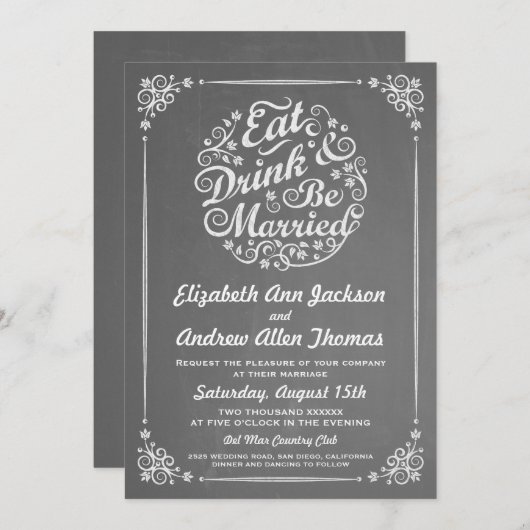 Mangez la boisson et soyez faire-part de mariage (Devant / Derrière)