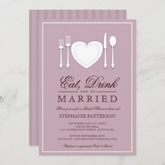 Mangez la boisson et soyez invitation mariée de (Devant / Derrière)