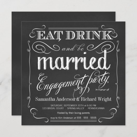 Mangez la boisson soit les invitations mariées de (Devant / Derrière)