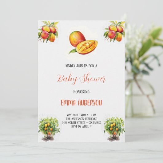 Mango Babyshower uitnodiging (Staand voorkant)